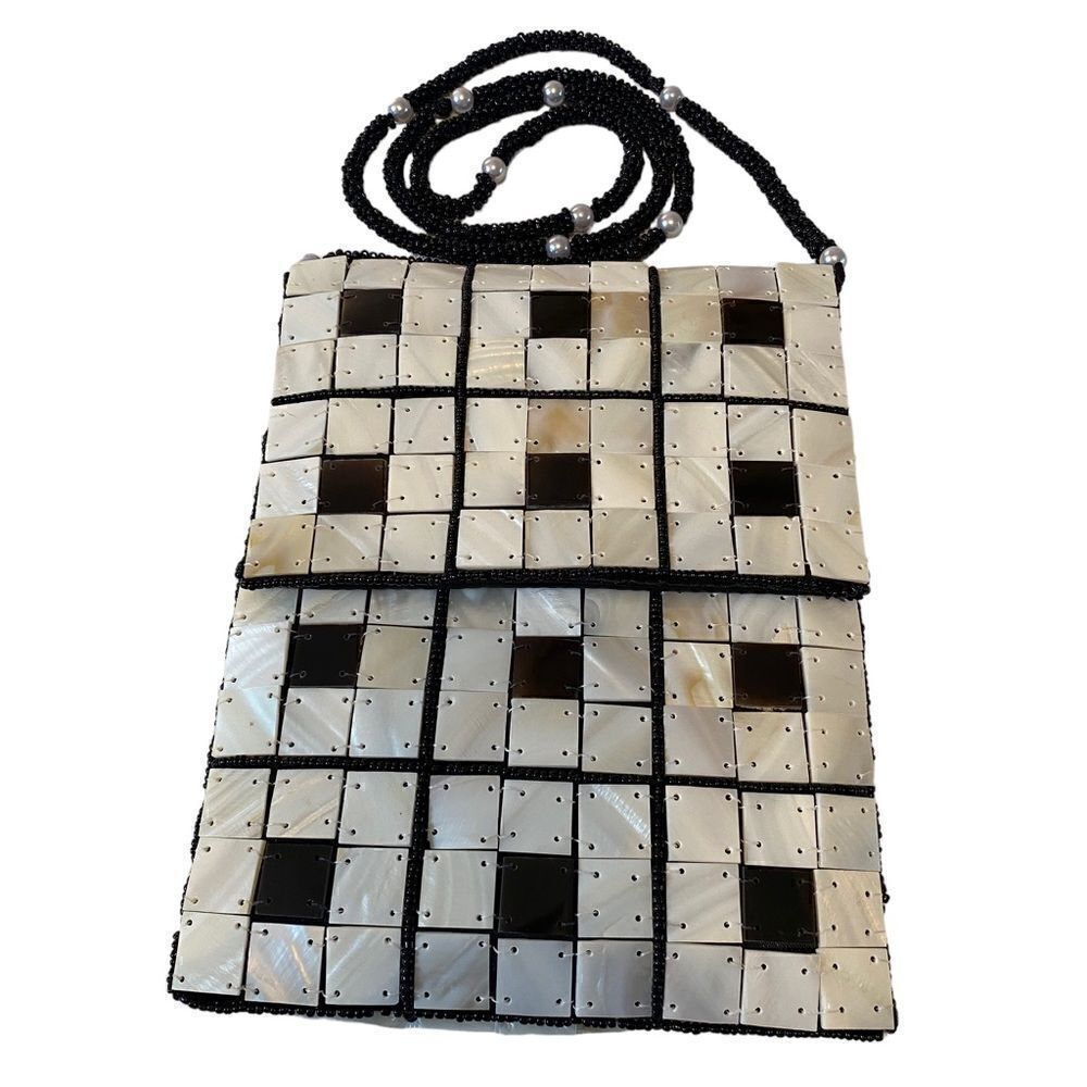 Beautiful Vintage Checkerboard Alabaster & Black Small Crossbody.